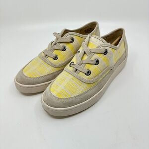 Zodiac Cheezburger Sneaker Shoes Womens Size 8M Yellow‎ Plaid Preppy Vacation
